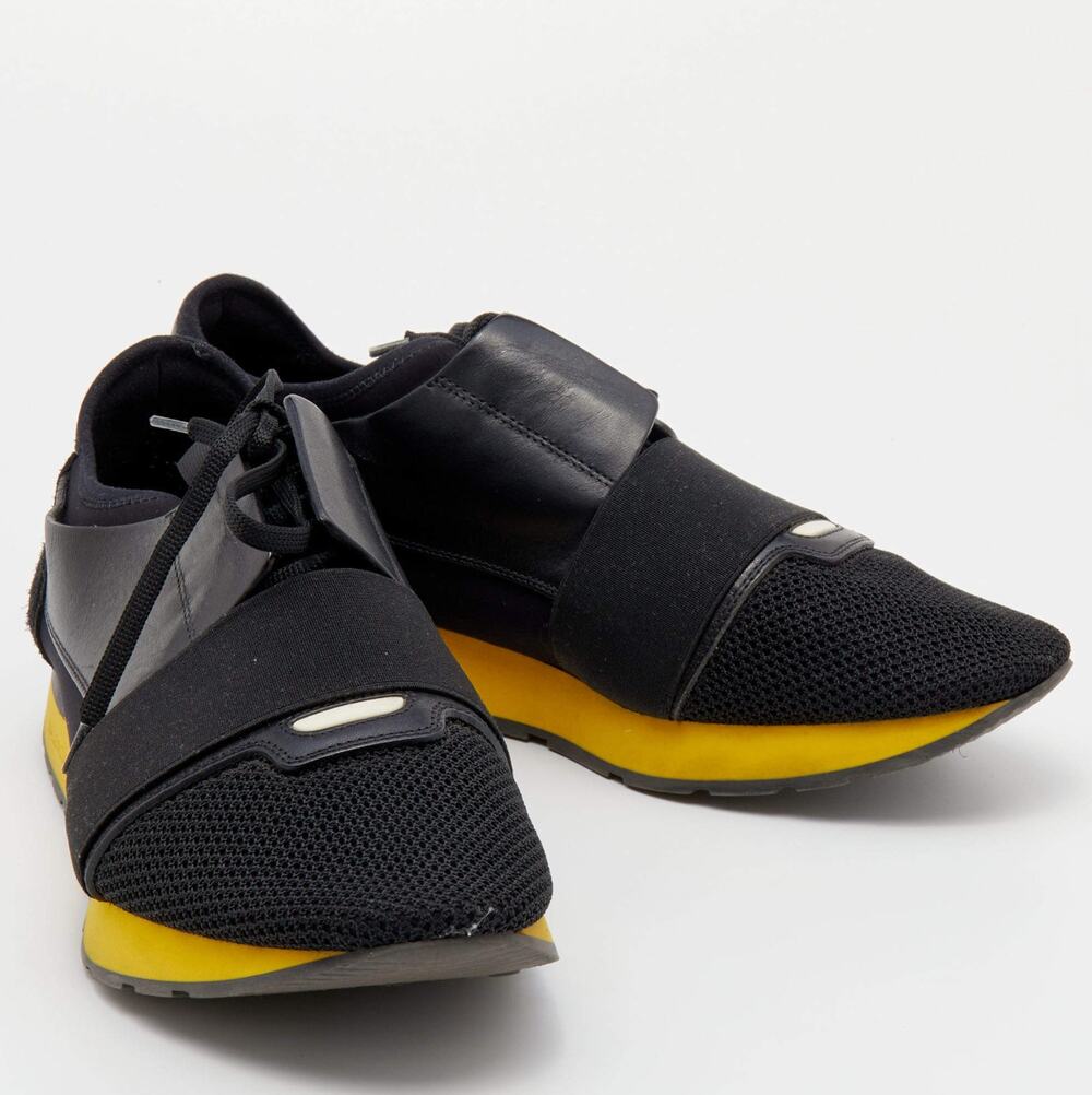 BALENCIAGA Mesh Race Runner Sneakers Black Yellow Sz 43/US 10 $645